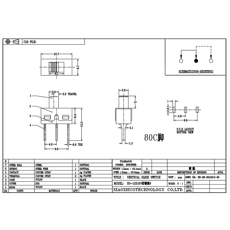 Przełącznik slajdów SS12D10 Elektroniczny przesuwany zabawki 2 Przełącznik 2-Pozycja 3-singiel pin-Przełącznik opaski scenicznej