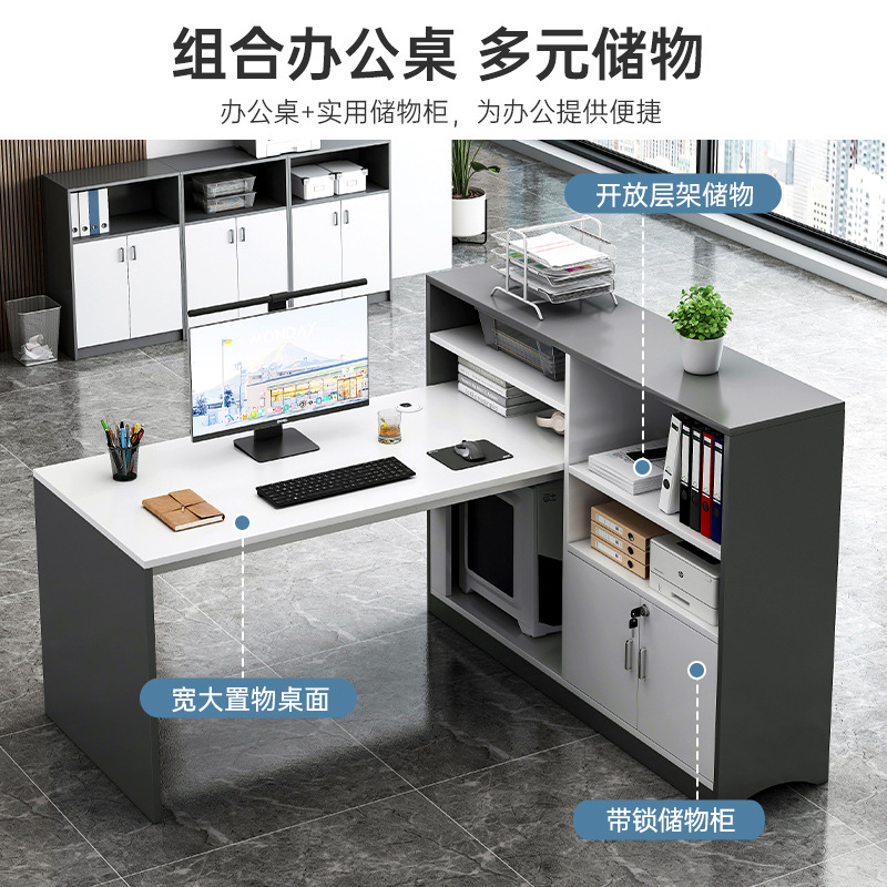 Biurko w stylu KW01 - 2-Nowoczesna stacja robocza dla 4 osób Luxe z szafką do przechowywania i biurkiem dla personelu w formie mebli biurowych